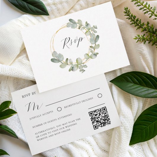 Elegant Eucalyptus Wreath Wedding RSVP Kaartje