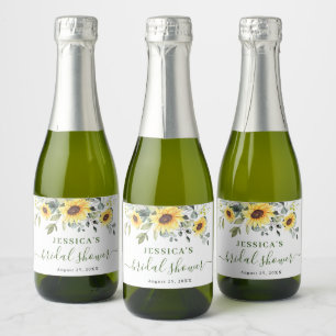 Elegant Eucalyptus zonnebloemen Rustisch Vrijgezel Sparkling Wijnetiket
