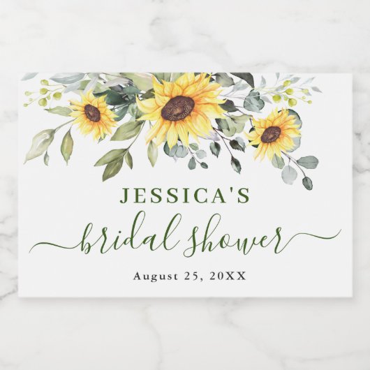 Elegant Eucalyptus zonnebloemen Rustisch Vrijgezel Sparkling Wijnetiket (Enkel label)