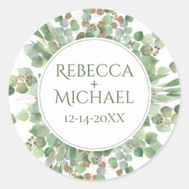 Elegant Eucalyptusblad Groene Huwelijk Ronde Sticker