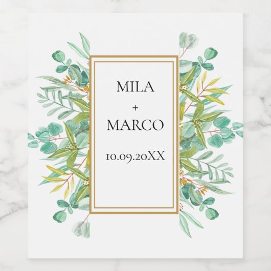 Elegant eucalyptusblad wijn etiket (Enkel label)