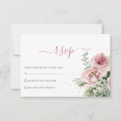 Elegant Eucalyptusbladeren Groene Goud Bruiloft RSVP Kaartje (Voorkant)