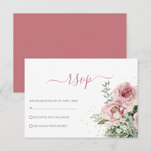 Elegant Eucalyptusbladeren Groene Goud Bruiloft RSVP Kaartje (Voorkant / Achterkant)