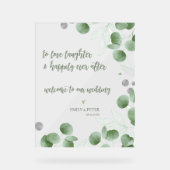 Elegant eucalyptusschrift Welkom op onze bruiloft Acryl Bord (Voorkant)