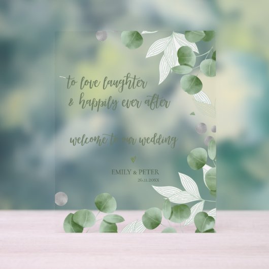 Elegant eucalyptusschrift Welkom op onze bruiloft Acryl Bord (Neutraal)