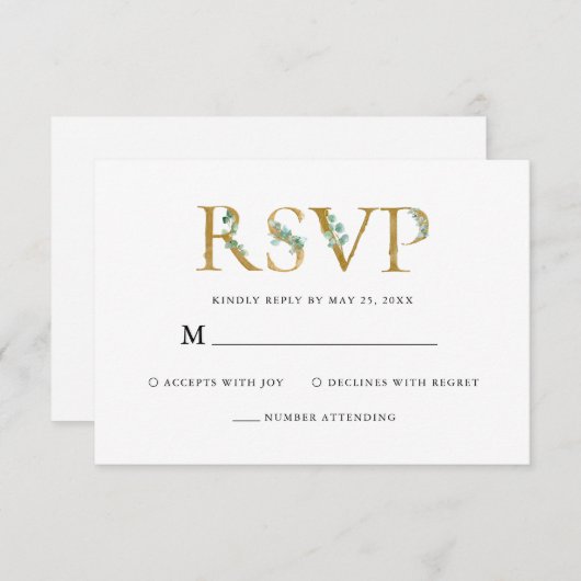 Elegant Eucalytus groen Waterverf bruiloft RSVP Kaartje (Voorkant / Achterkant)