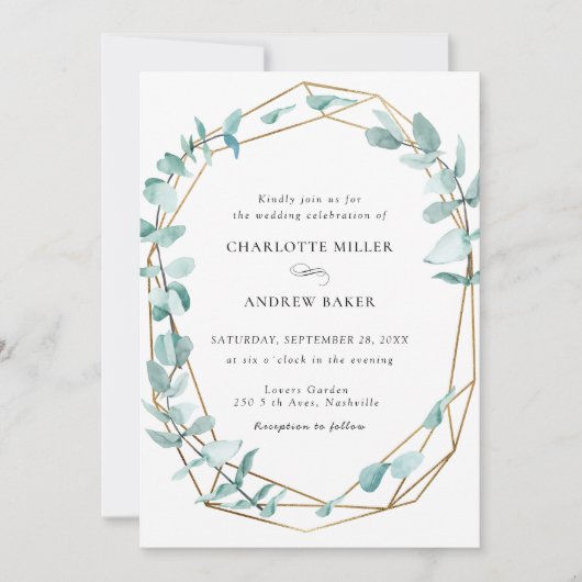 Elegant Eukalyptus Grün Gold einladung Kaart (Voorkant)