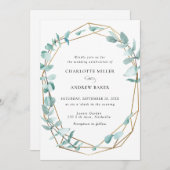 Elegant Eukalyptus Grün Gold einladung Kaart (Voorkant / Achterkant)