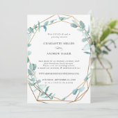 Elegant Eukalyptus Grün Gold einladung Kaart (Staand voorkant)