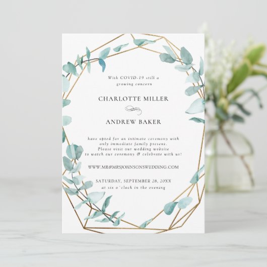 Elegant Eukalyptus Grün Gold einladung Kaart (Staand voorkant)