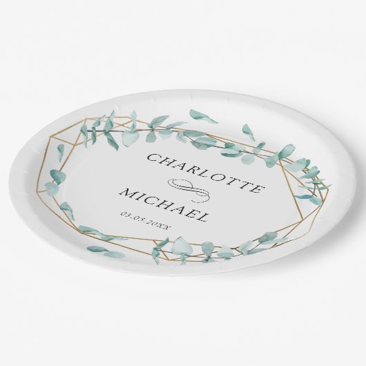 Elegant Eukalyptus Grün Gold Papieren Bordje (Gekanteld)