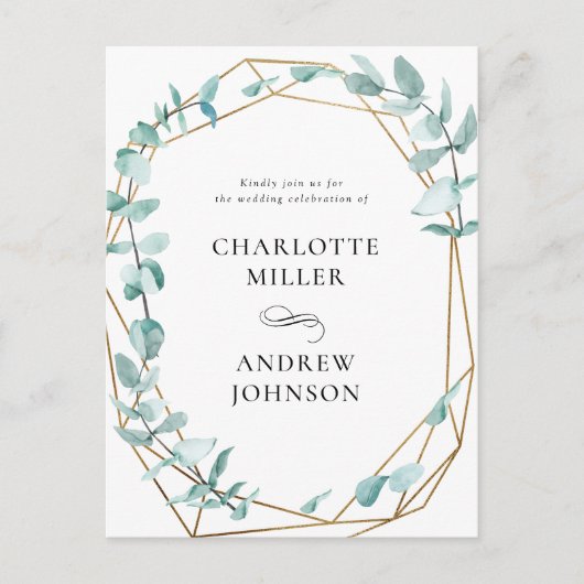 Elegant Eukalyptus Grün Gold Uitnodiging Briefkaart (Voorkant)