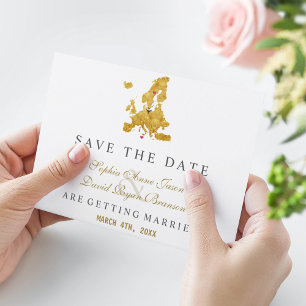 Elegant Europe Map Destination Gold Wedding Save The Date