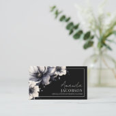Elegant Evenement Bruiloft Planner Zwart Bloemen Visitekaartje (Staand voorkant)