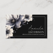 Elegant Evenement Bruiloft Planner Zwart Bloemen Visitekaartje (Voorkant)