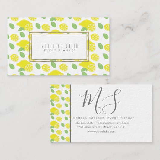 Elegant Evenementenplanner Bloemist Citroenpatroon Visitekaartje (Voorkant / Achterkant)