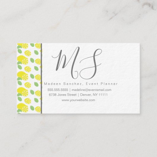 Elegant Evenementenplanner Bloemist Citroenpatroon Visitekaartje (Achterkant)
