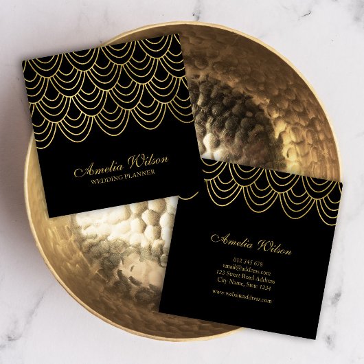 Elegant Event Planner Black Faux Gold Geometric Vierkante Visitekaartje