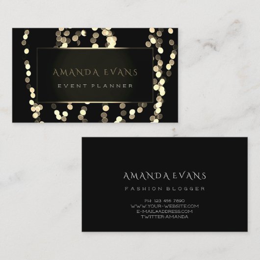 Elegant Event Planner Black White Lijst Spark Gold Visitekaartje (Voorkant / Achterkant)