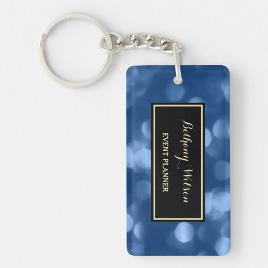 Elegant Event Planner Glamoureuze Blue Luxe Bokeh Sleutelhanger (Voorkant)