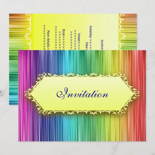 Elegant Events Rainbow Curtain Invitation Kaart (Voorkant / Achterkant)