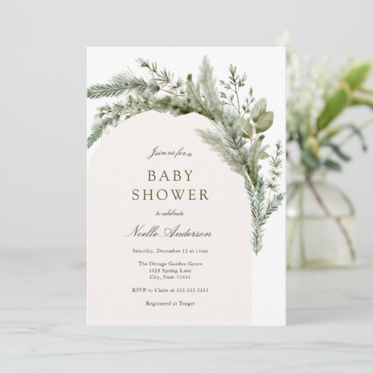 Elegant Evergreen Arch Baby shower Kaart (Staand voorkant)