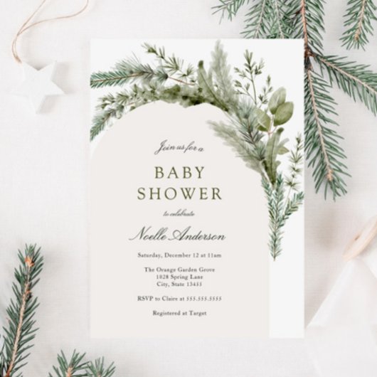 Elegant Evergreen Arch Baby shower Kaart