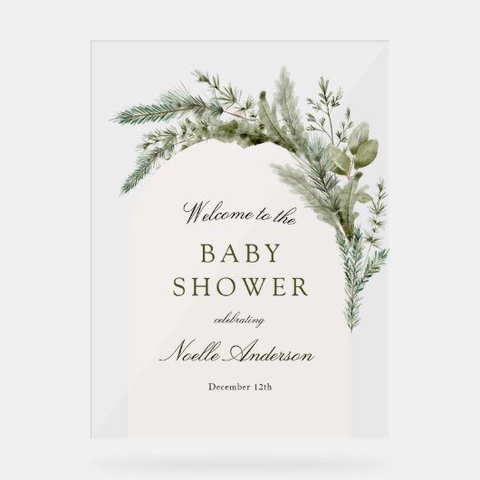 Elegant Evergreen Arch Baby shower Welkom Acryl Bord (Voorkant)