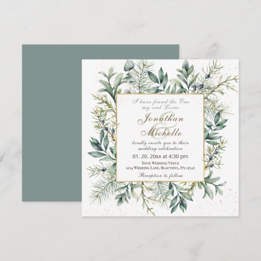 Elegant Evergreen Eucalyptus Christelijke bruiloft Kaart (Voorkant / Achterkant)