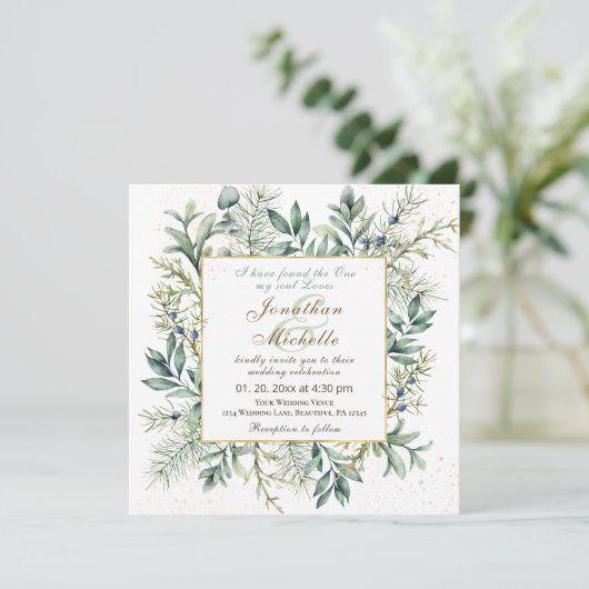 Elegant Evergreen Eucalyptus Christelijke bruiloft Kaart (Staand voorkant)