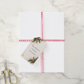 Elegant Evergreen Gold Merry Christmas Gift Tags Cadeaulabel