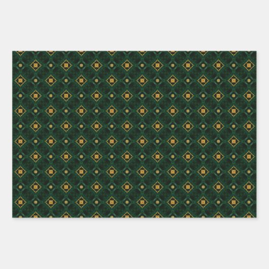 Elegant Evergreen Smaragd Groen en Goud Inpakpapier Vel (Voorkant 3)
