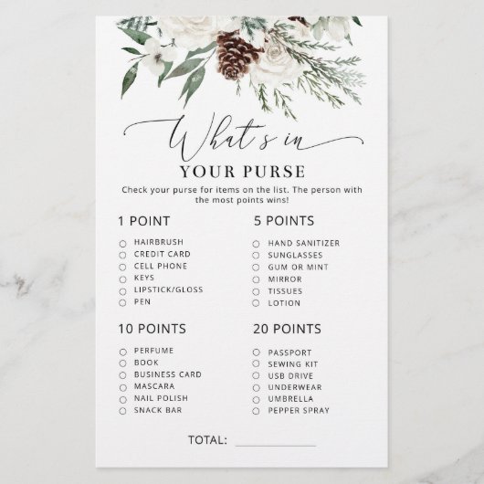 Elegant evergreen wat er in je tas spel zit (Voorkant)