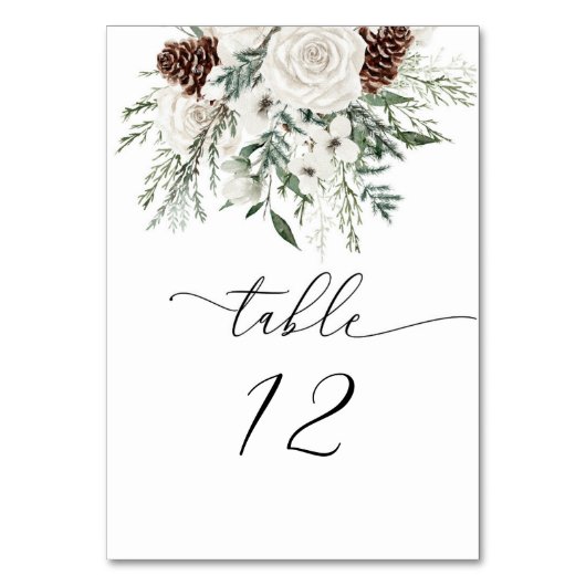 Elegant evergreen winter bruiloft tafel nummer kaart (Voorkant)