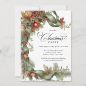 Elegant Evergreens en linten kerstfeest Kaart (Voorkant)