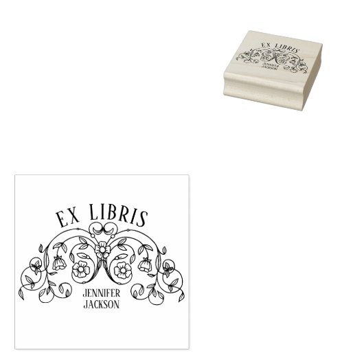 Elegant ex libris boekenplaat  bloemboek rubberstempel (Gestempeld)