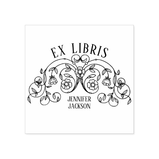 Elegant ex libris boekenplaat bloemboek rubberstempel (Afrduk)