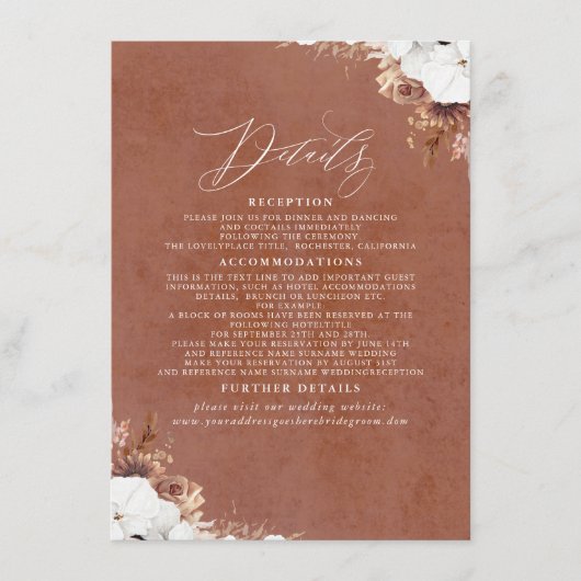 Elegant Exotic Boho Wedding Details Informatiekaartje (Voorkant)