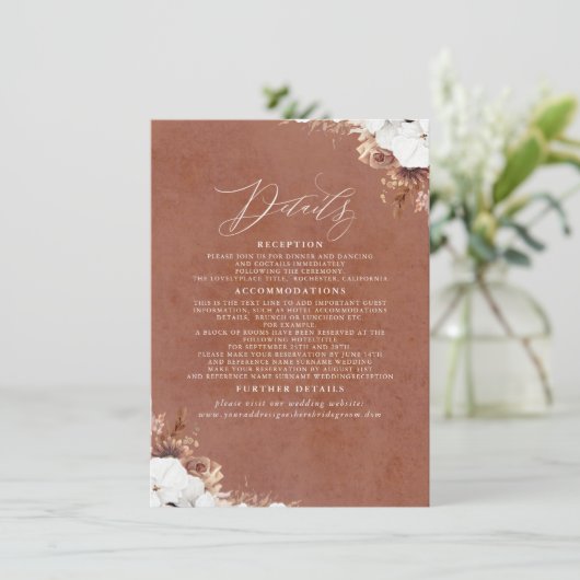 Elegant Exotic Boho Wedding Details Informatiekaartje (Staand voorkant)