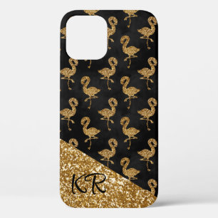 Elegant Exotic Flamingo Gold Glitter Glam Monogram Case-Mate iPhone Case