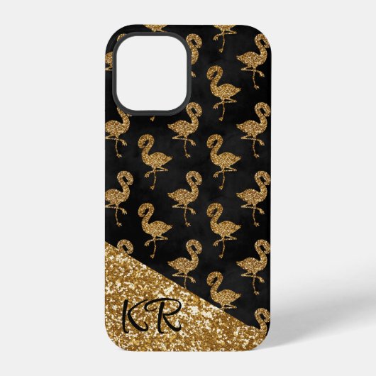Elegant Exotic Flamingo Gold Glitter Glam Monogram iPhone Hoesje (Achterkant)