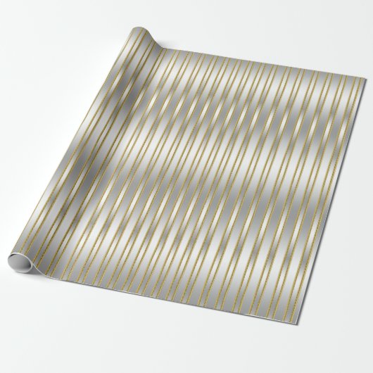 Elegant exquise Silver op zilverstrips Cadeaupapier (Uitgerold)