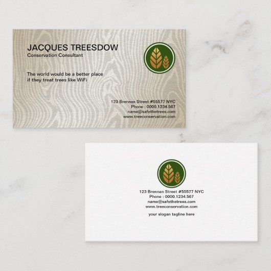 Elegant Exquise Tree Wood Grain Conservationist Visitekaartje (Voorkant / Achterkant)