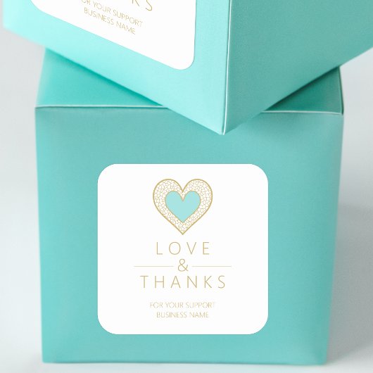 Elegant Exquisite Chic Aquamarine Golden Heart Vierkante Sticker