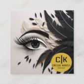Elegant Eye Feathers Black Gold Makeup MUA Vierkante Visitekaartje (Voorkant)