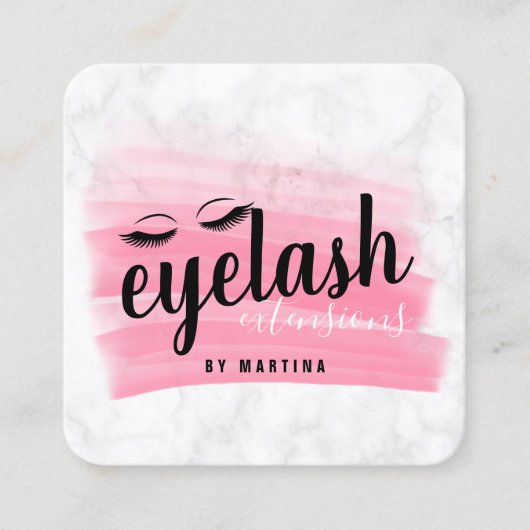 Elegant eyelash extensies marmering penseelstreek vierkante visitekaartje (Voorkant)