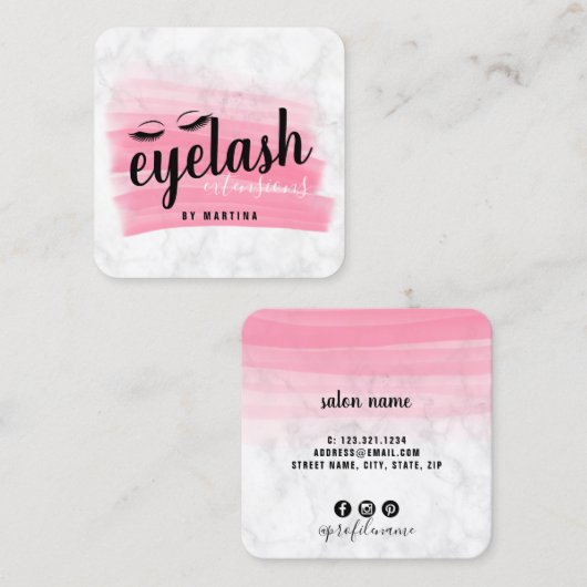 Elegant eyelash extensies marmering penseelstreek vierkante visitekaartje (Voorkant / Achterkant)