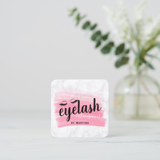 Elegant eyelash extensies marmering penseelstreek vierkante visitekaartje (Staand voorkant)