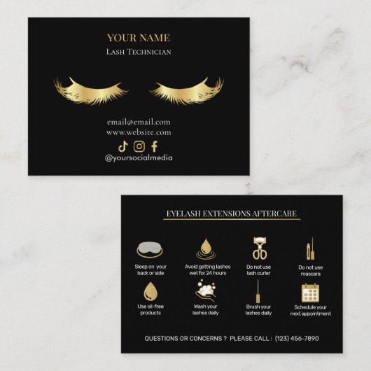 Elegant Eyelash Extensions Lash Aftercare Visitekaartje (Voorkant / Achterkant)