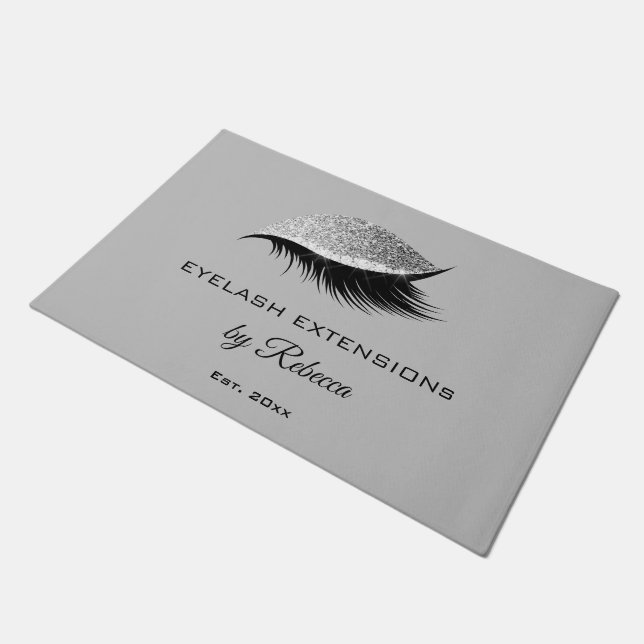 Elegant Eyelash Grey Silver Glitter Salon Business Deurmat (Schuin)